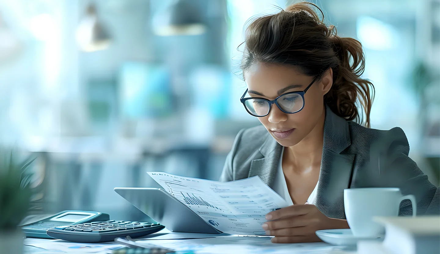 Accountant reviewing financial reports