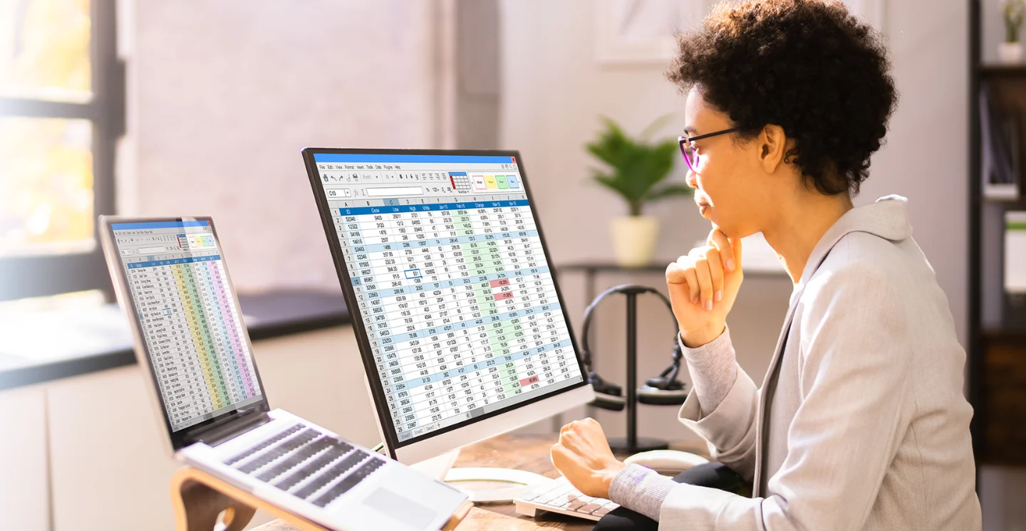 Professional analyzing financial spreadsheets