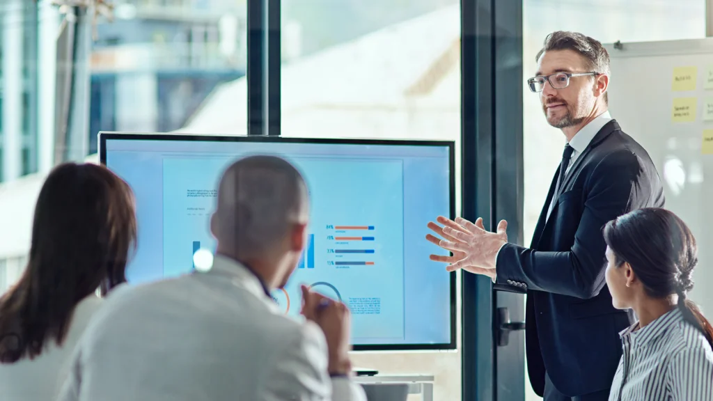 Advisor leading business presentation