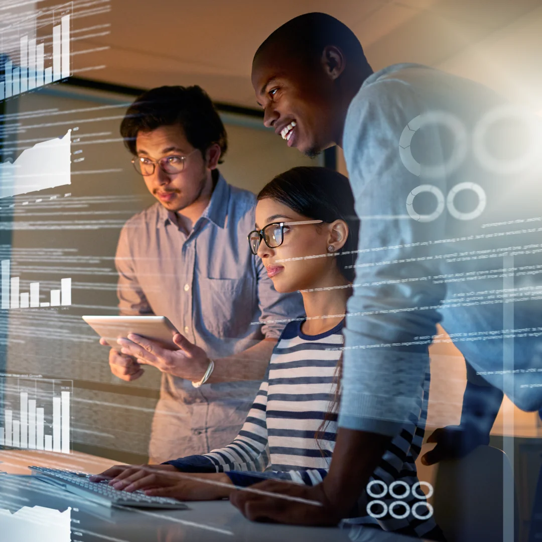 Colleagues analyzing digital metrics